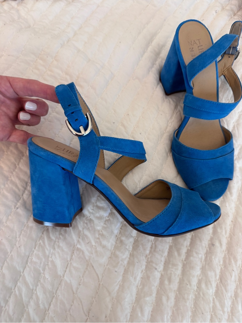 Naturalizer Blue Suede Open-Toe Slingback Heels